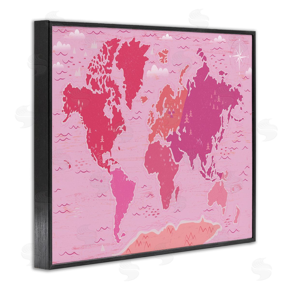 Arrolynn Weiderhold Pink Tones World Map Atlas Countries Education Black Framed Giclee Wall Art Print