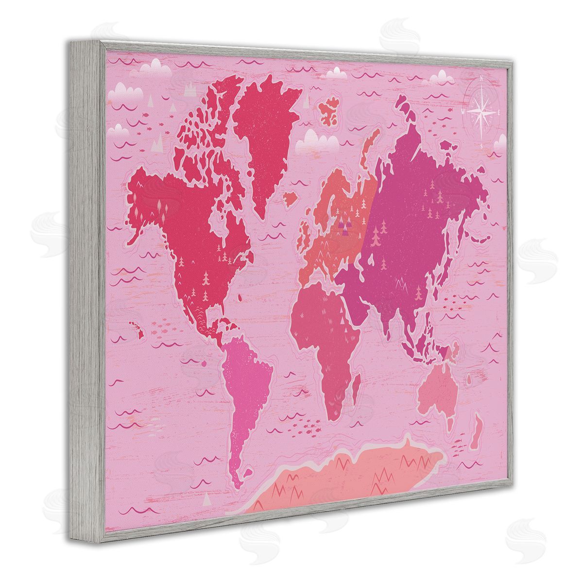 Arrolynn Weiderhold Pink Tones World Map Atlas Countries Education Gray Framed Giclee Wall Art Print