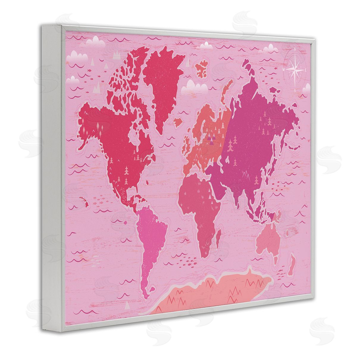 Arrolynn Weiderhold Pink Tones World Map Atlas Countries Education White Framed Giclee Wall Art Print