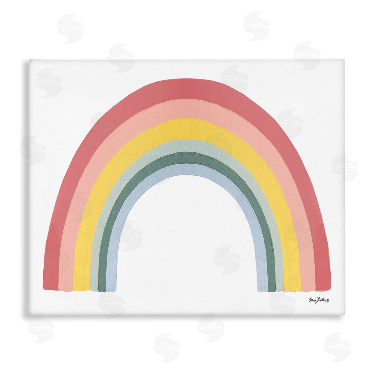 Sara Baker Casual Arched Rainbow Mixed Stripes Painting Stretched Canvas Wall Art Print