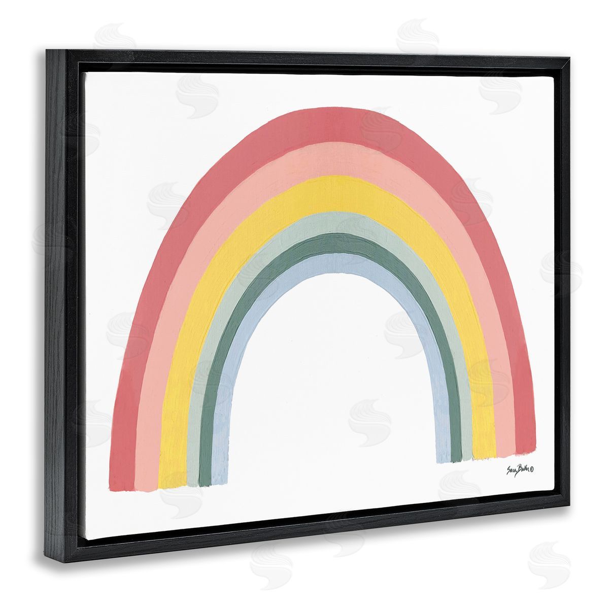 Sara Baker Casual Arched Rainbow Mixed Stripes Painting Black Floating Frame Canvas Wall Art Print