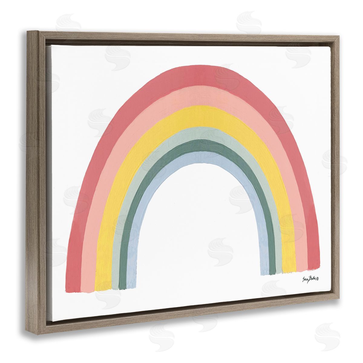 Sara Baker Casual Arched Rainbow Mixed Stripes Painting Brown Floating Frame Canvas Wall Art Print