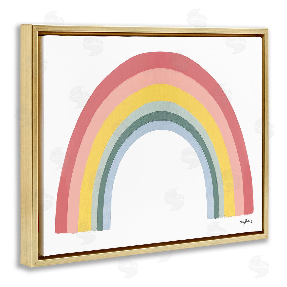 Sara Baker Casual Arched Rainbow Mixed Stripes Painting Gold Floating Frame Canvas Wall Art Print