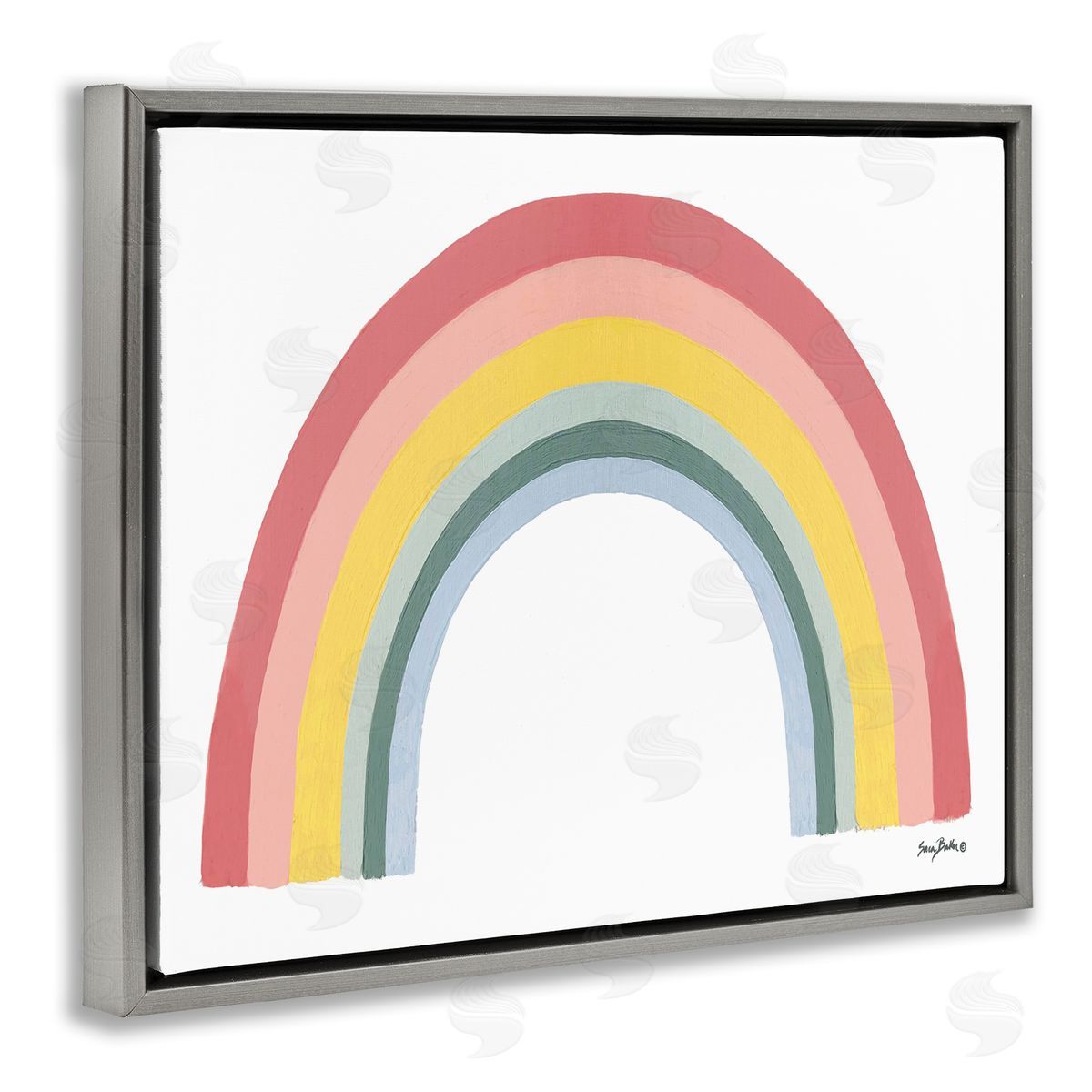 Sara Baker Casual Arched Rainbow Mixed Stripes Painting Gray Floating Frame Canvas Wall Art Print