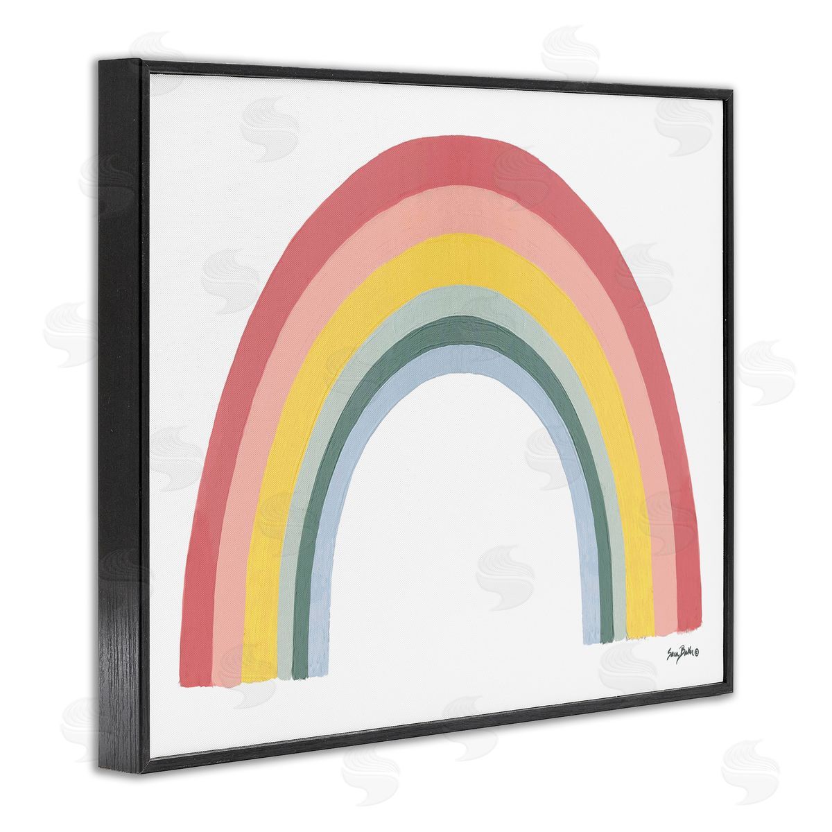 Sara Baker Casual Arched Rainbow Mixed Stripes Painting Black Framed Giclee Wall Art Print