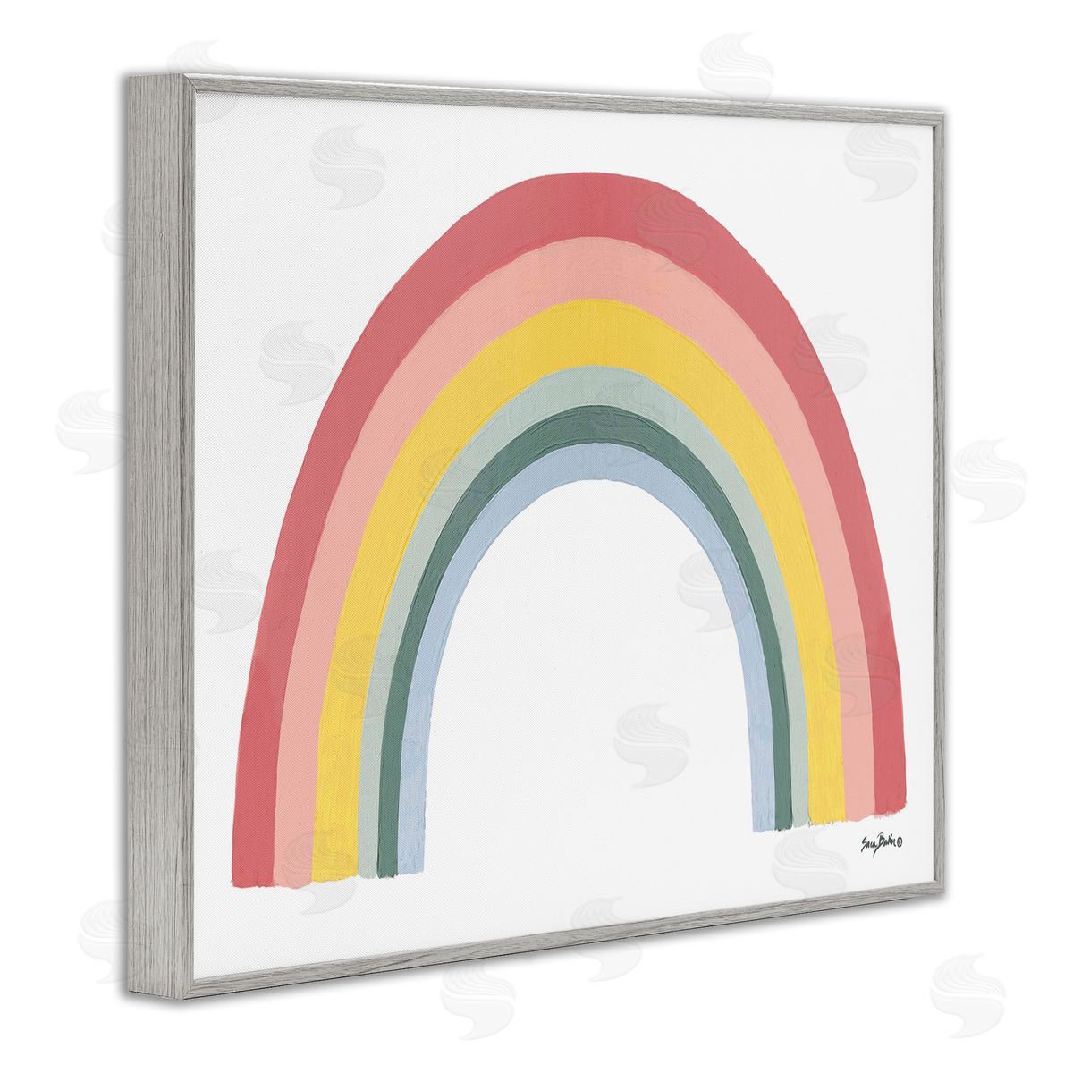 Sara Baker Casual Arched Rainbow Mixed Stripes Painting Gray Framed Giclee Wall Art Print