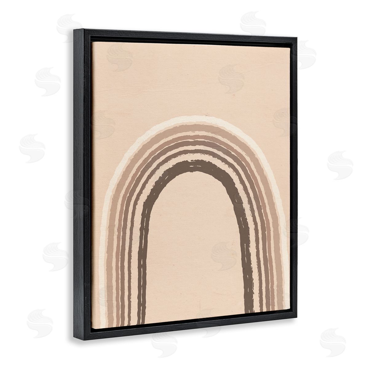 Caroline Alfreds Boho Rainbow Arched Stripes Neutral Brown Tones Black Floating Frame Canvas Wall Art Print