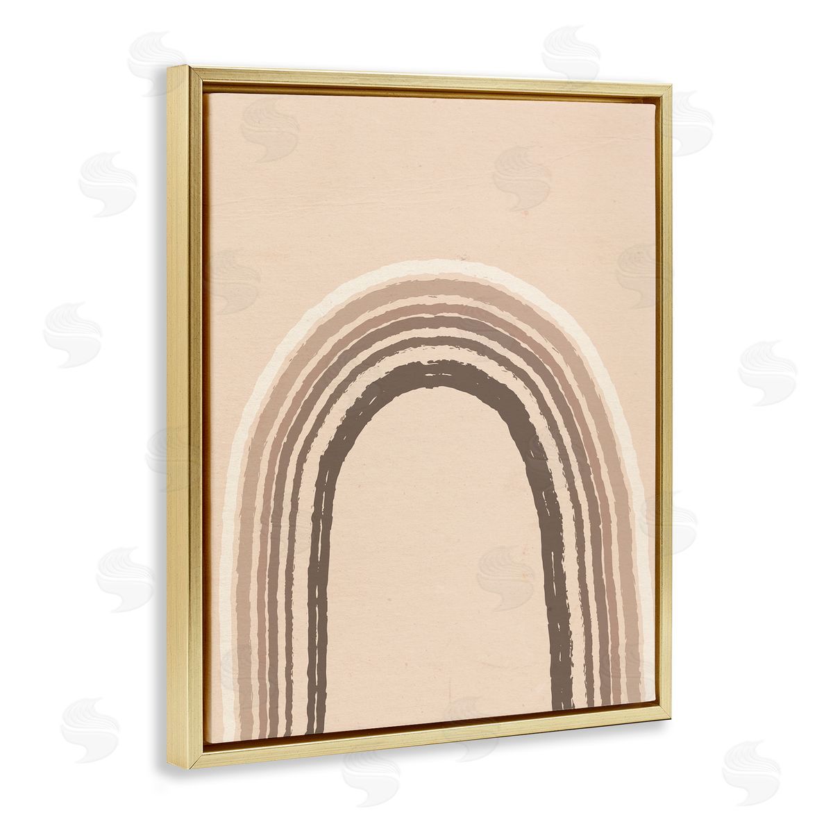 Caroline Alfreds Boho Rainbow Arched Stripes Neutral Brown Tones Gold Floating Frame Canvas Wall Art Print