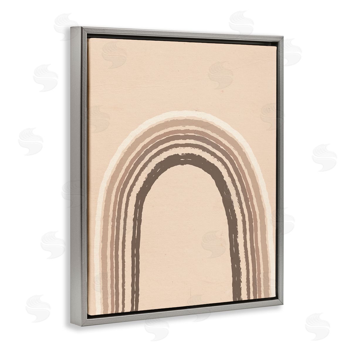 Caroline Alfreds Boho Rainbow Arched Stripes Neutral Brown Tones Gray Floating Frame Canvas Wall Art Print