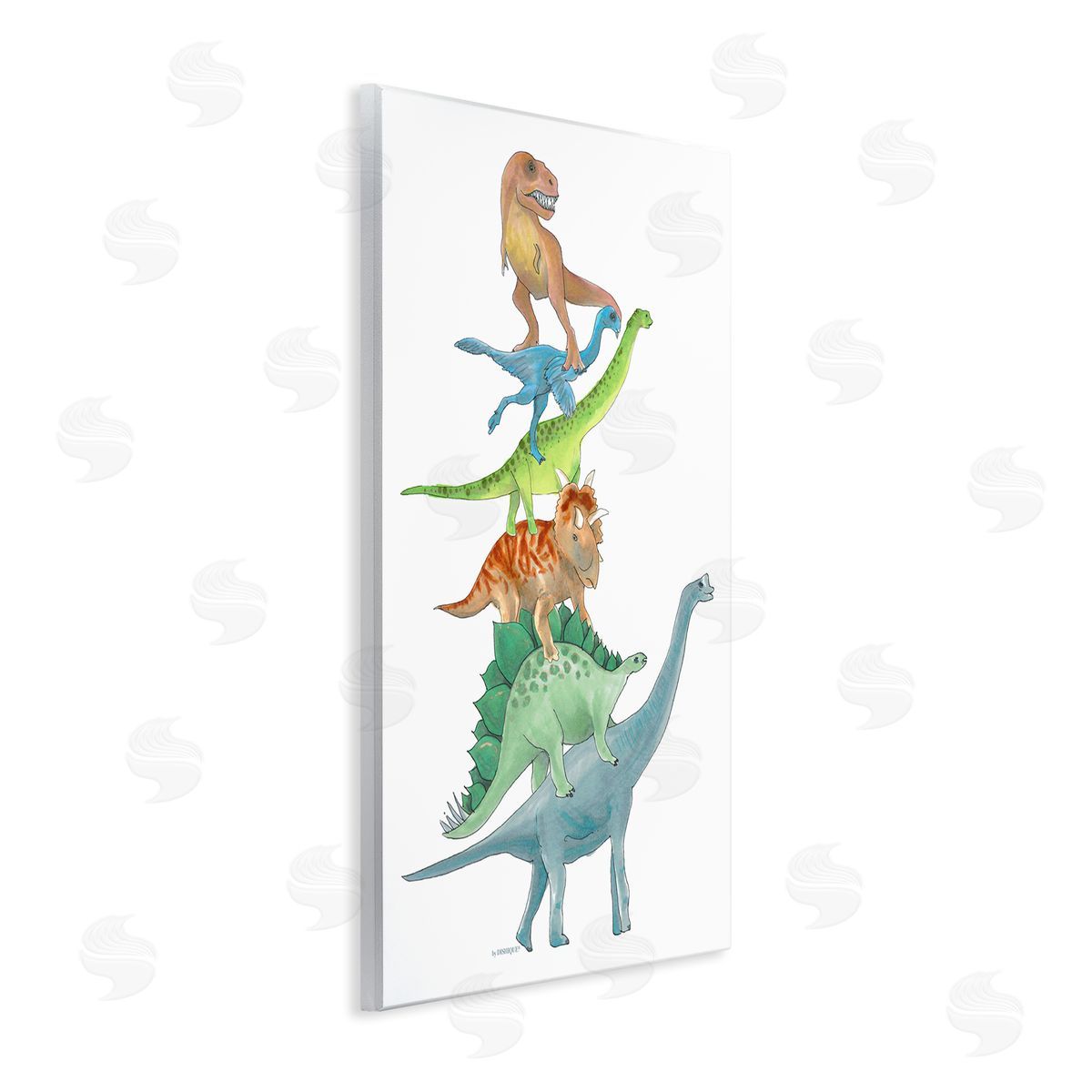 Dishique Stacked Dinosaurs Balancing T-Rex Stegosaurus Illustration Wall Plaque Art Print
