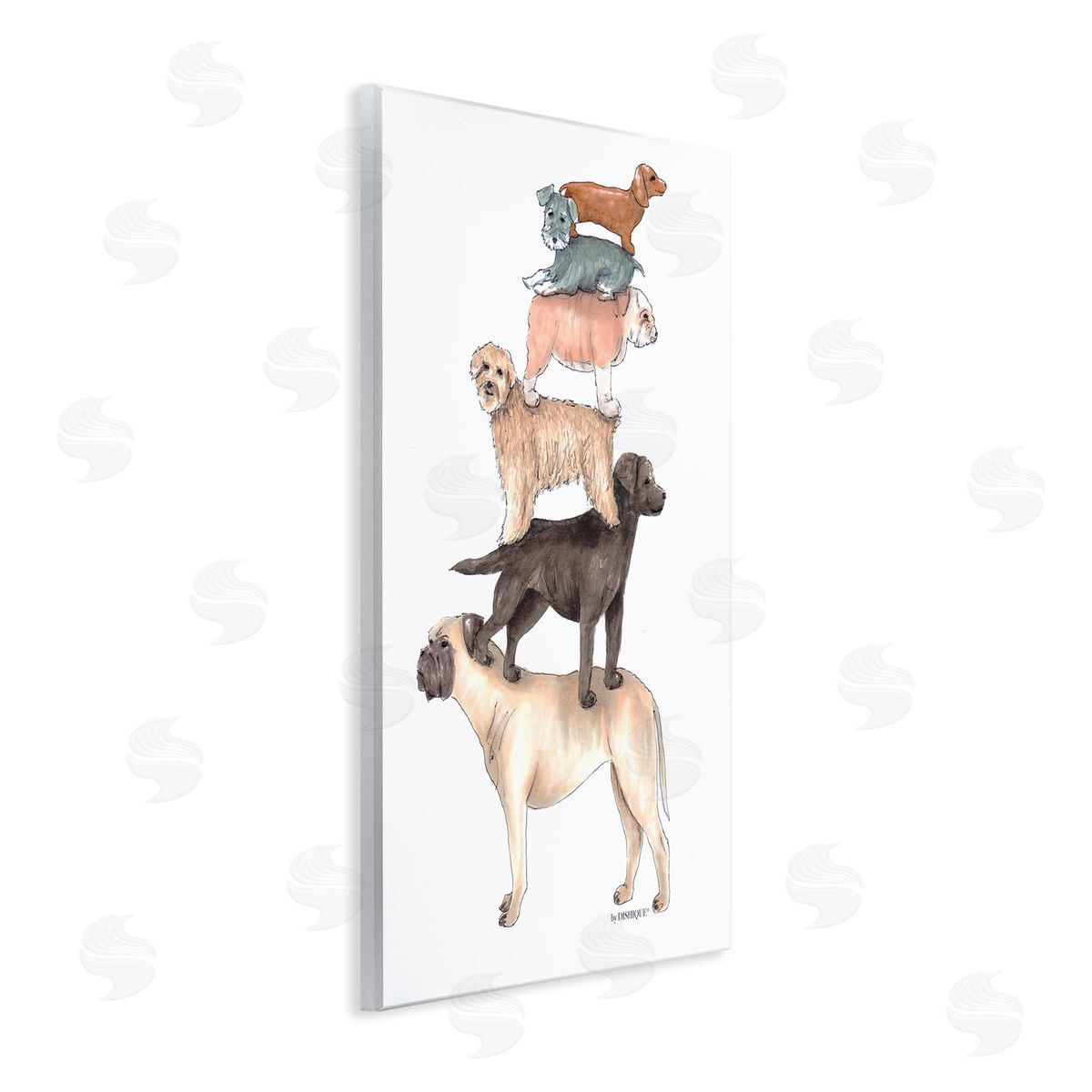 Dishique Mixed Stacked Dog Breeds Standing Balancing Illustration Wall Plaque Art Print
