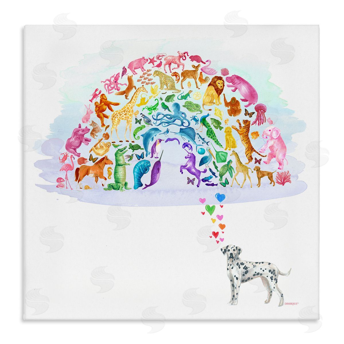 Dishique Bright Rainbow Animals Dalmation Dream Arch Shape  Stretched Canvas Wall Art Print