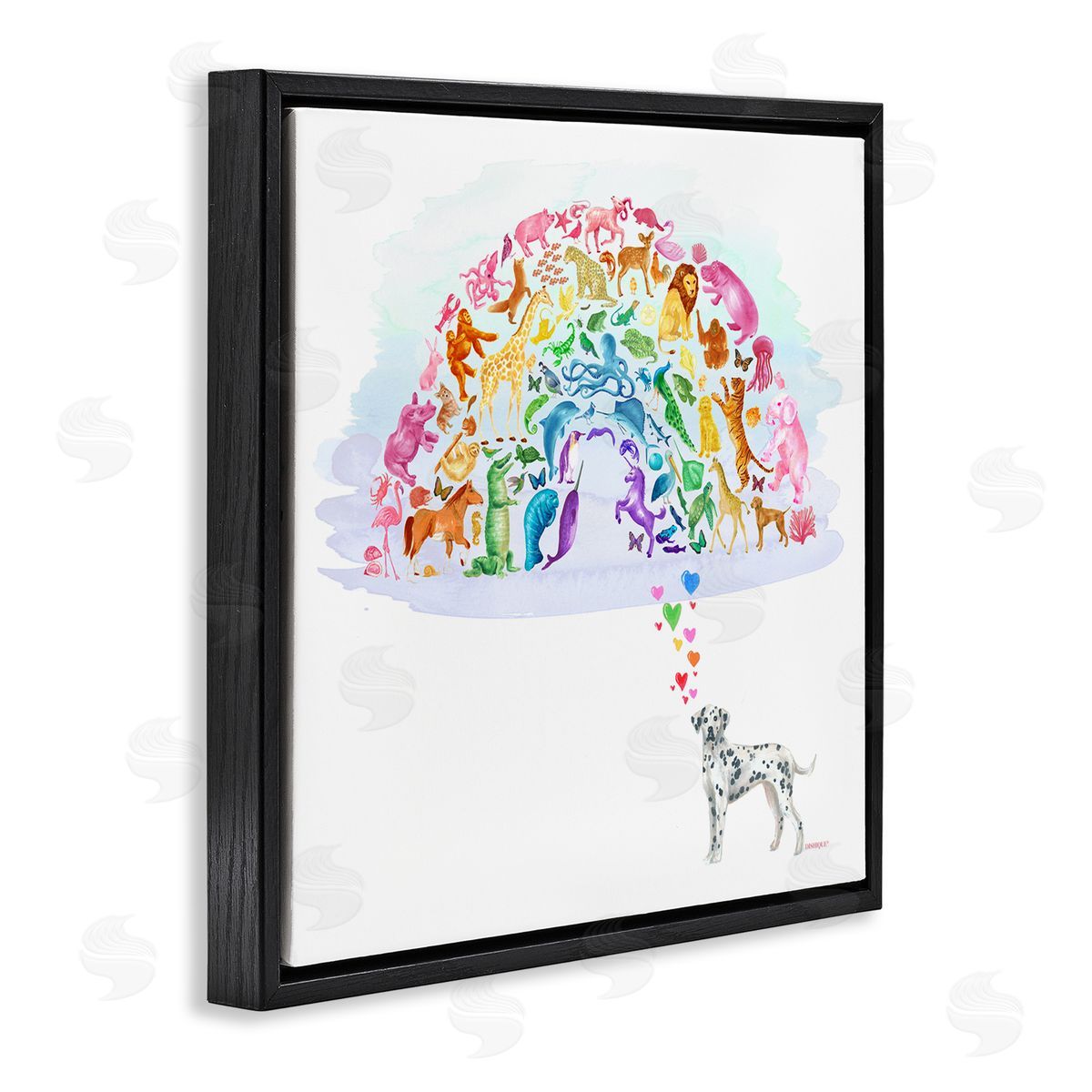 Dishique Bright Rainbow Animals Dalmation Dream Arch Shape  Black Floating Frame Canvas Wall Art Print
