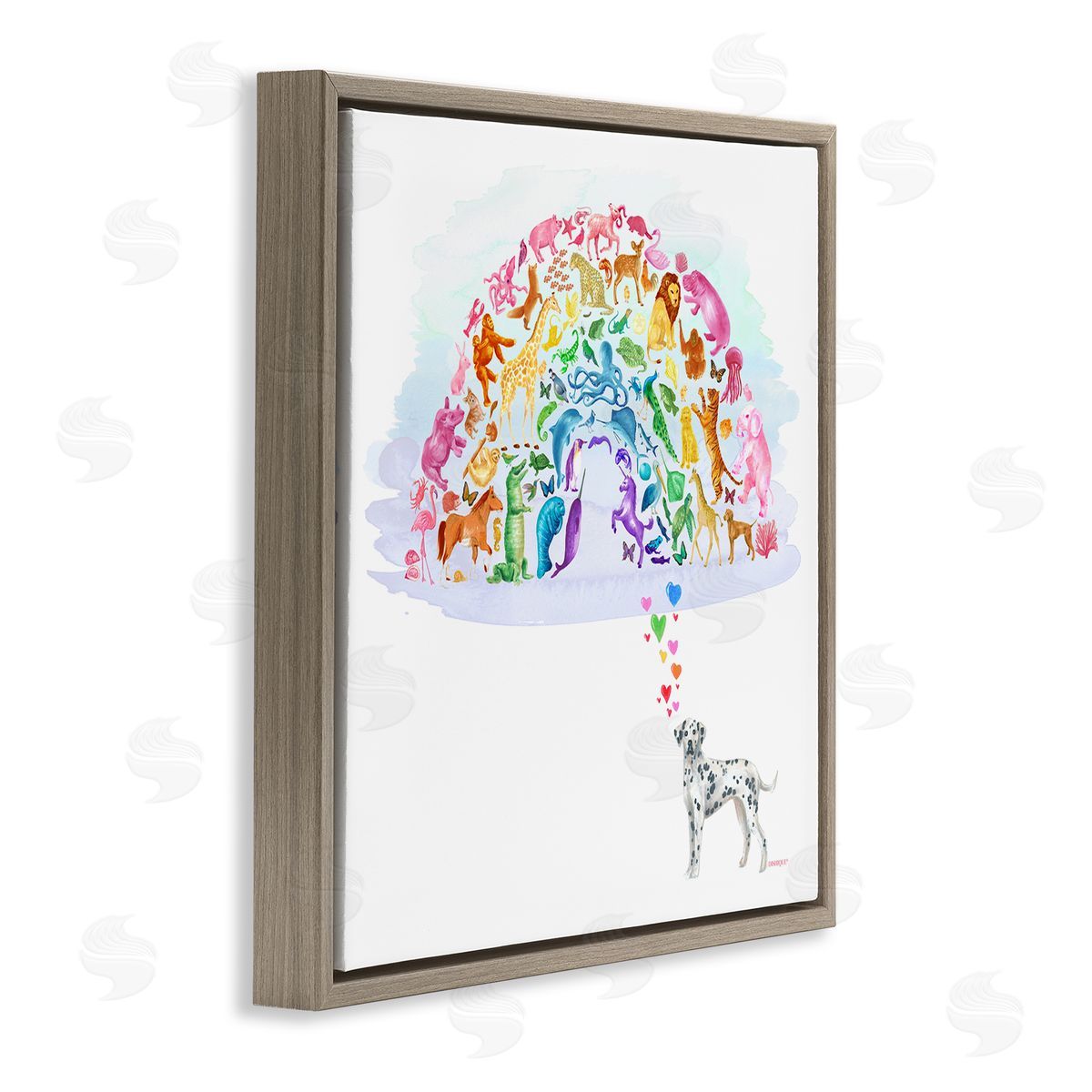 Dishique Bright Rainbow Animals Dalmation Dream Arch Shape  Brown Floating Frame Canvas Wall Art Print