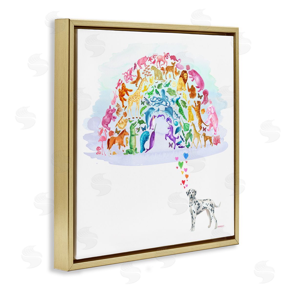 Dishique Bright Rainbow Animals Dalmation Dream Arch Shape  Gold Floating Frame Canvas Wall Art Print