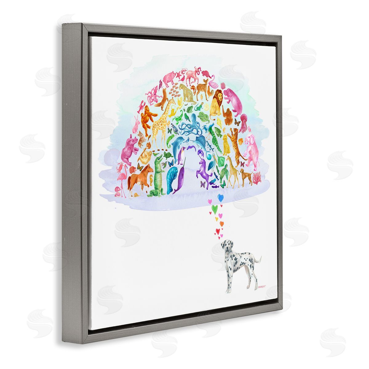 Dishique Bright Rainbow Animals Dalmation Dream Arch Shape  Gray Floating Frame Canvas Wall Art Print