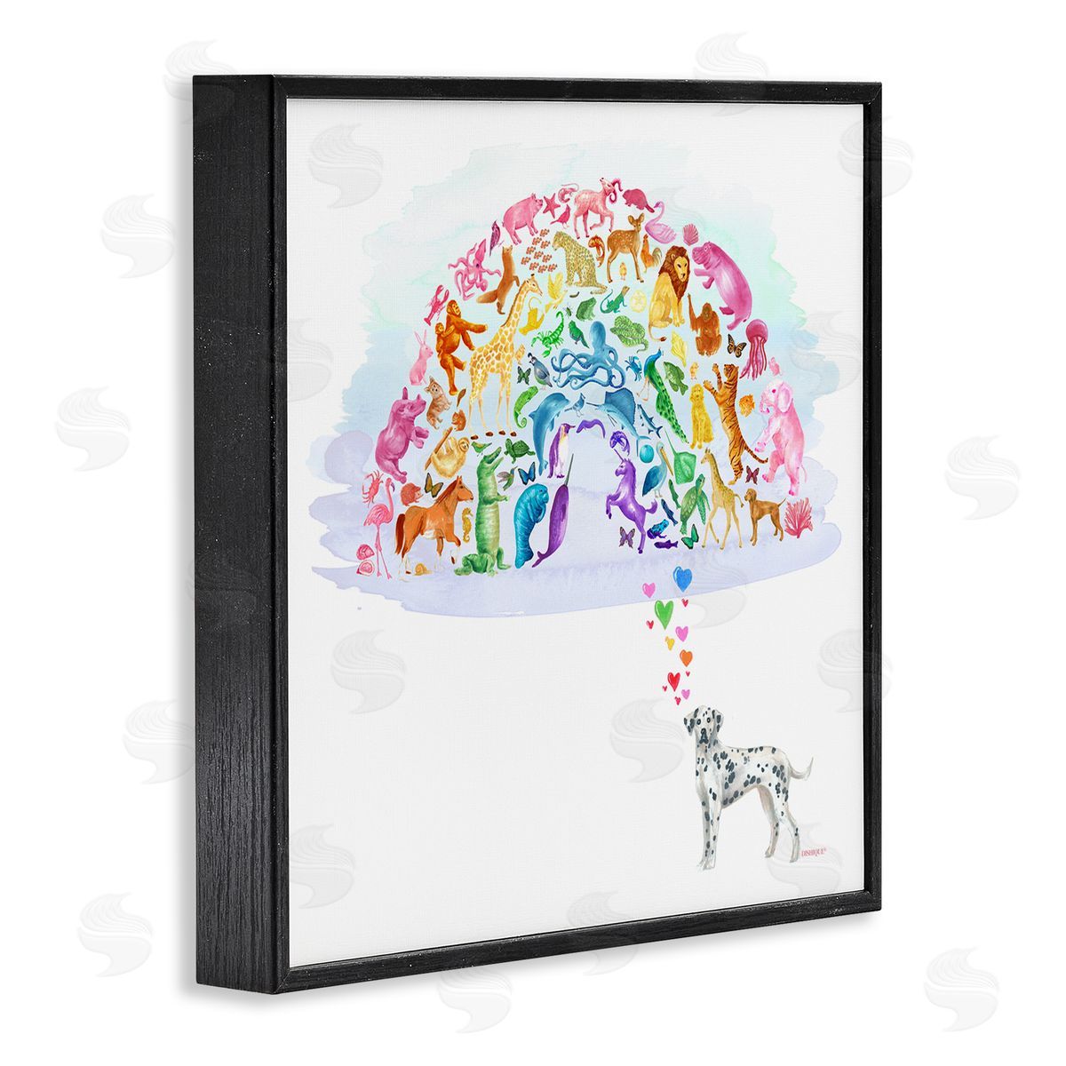 Dishique Bright Rainbow Animals Dalmation Dream Arch Shape  Black Framed Glicee Wall Art Print