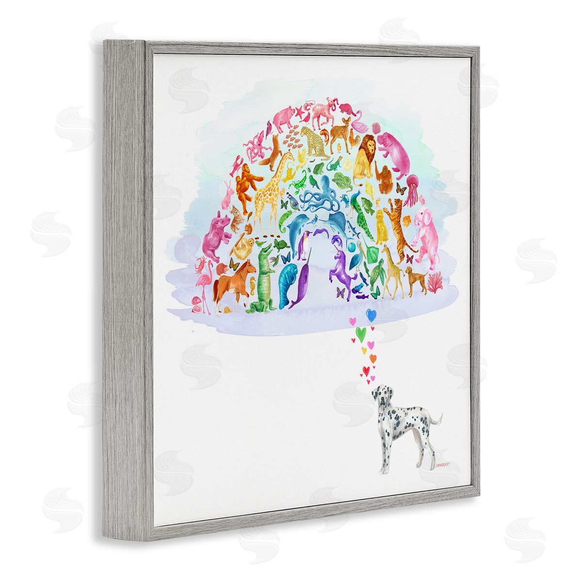 Dishique Bright Rainbow Animals Dalmation Dream Arch Shape  Gray Framed Glicee Wall Art Print