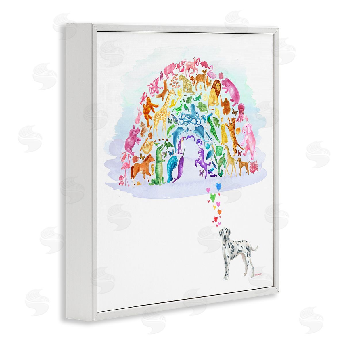 Dishique Bright Rainbow Animals Dalmation Dream Arch Shape  White Framed Glicee Wall Art Print