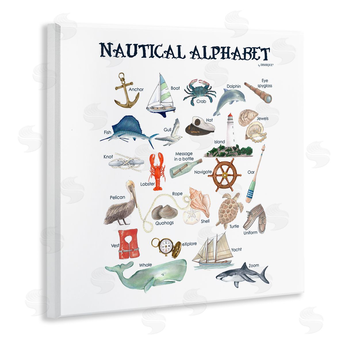 Dishique Educational Nautical Alphabet Learning Chart Marine Wildlife Wooden Wall Plaque Art Print