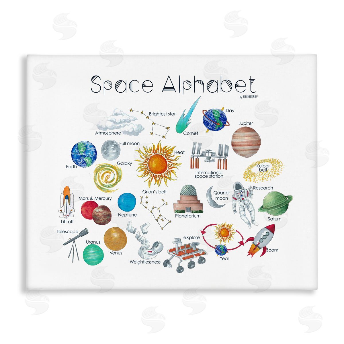 Dishique Outer Space Educational Alphabet Kids Learning Chart Stretched Canvas Wall Art Print