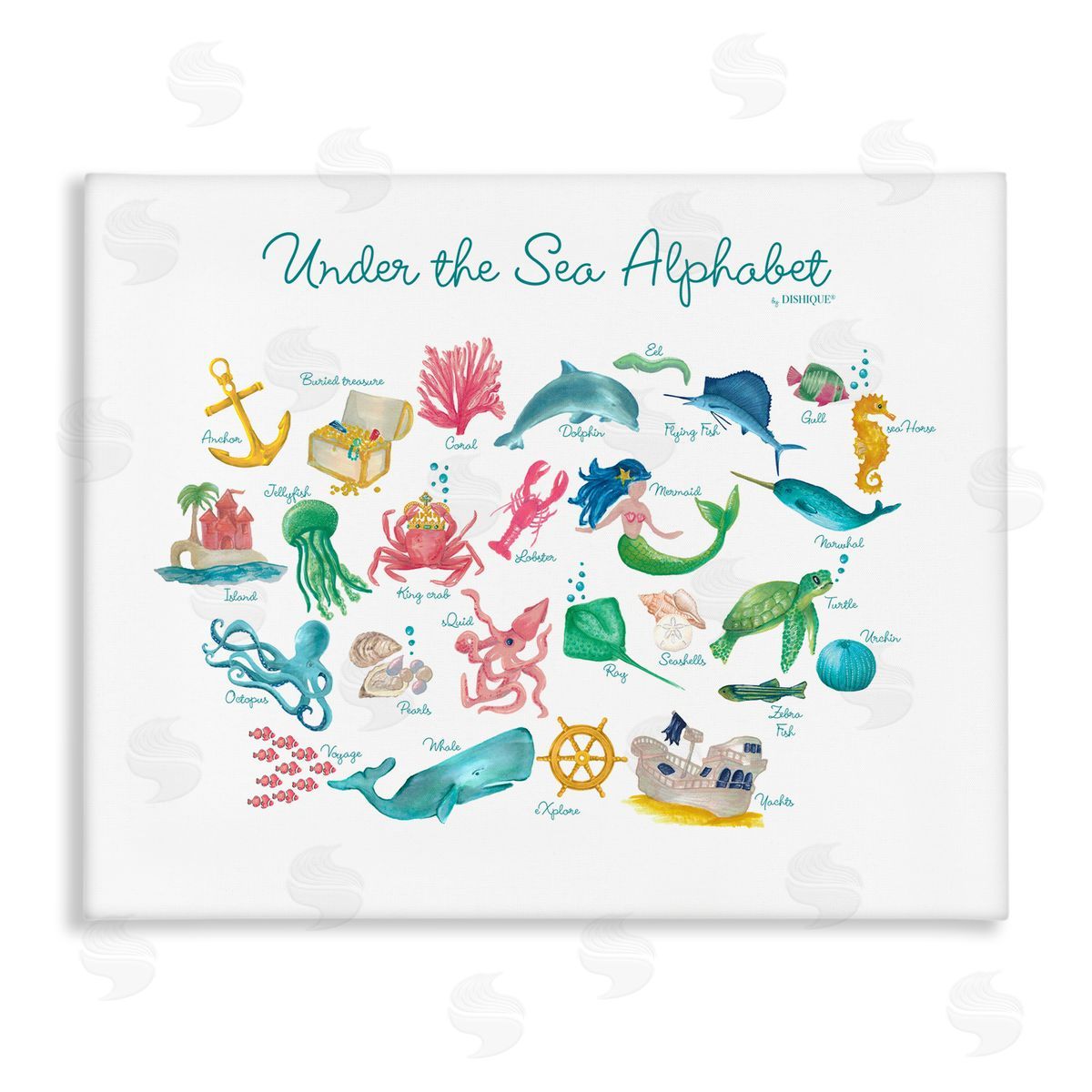 Dishique Under the Sea Educational Alphabet Sea Life Learning Stretched Canvas Wall Art Print