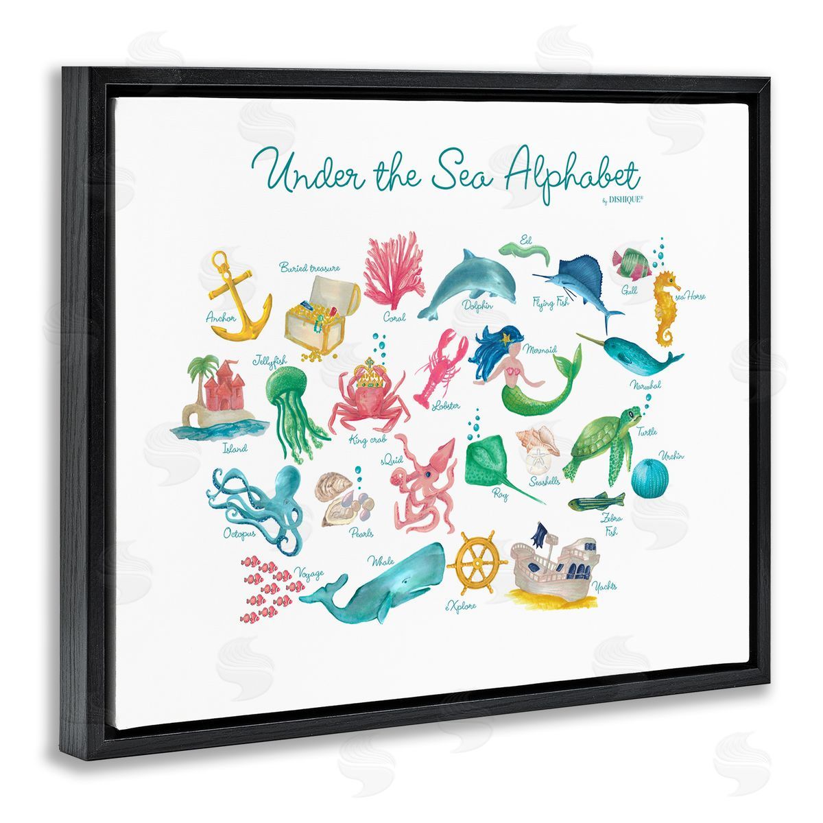 Dishique Under the Sea Educational Alphabet Sea Life Learning Black Floating Frame Canvas Wall Art Print