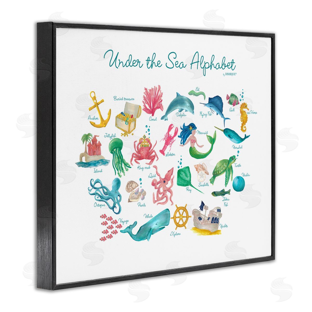 Dishique Under the Sea Educational Alphabet Sea Life Learning Black Framed Giclee Wall Art Print