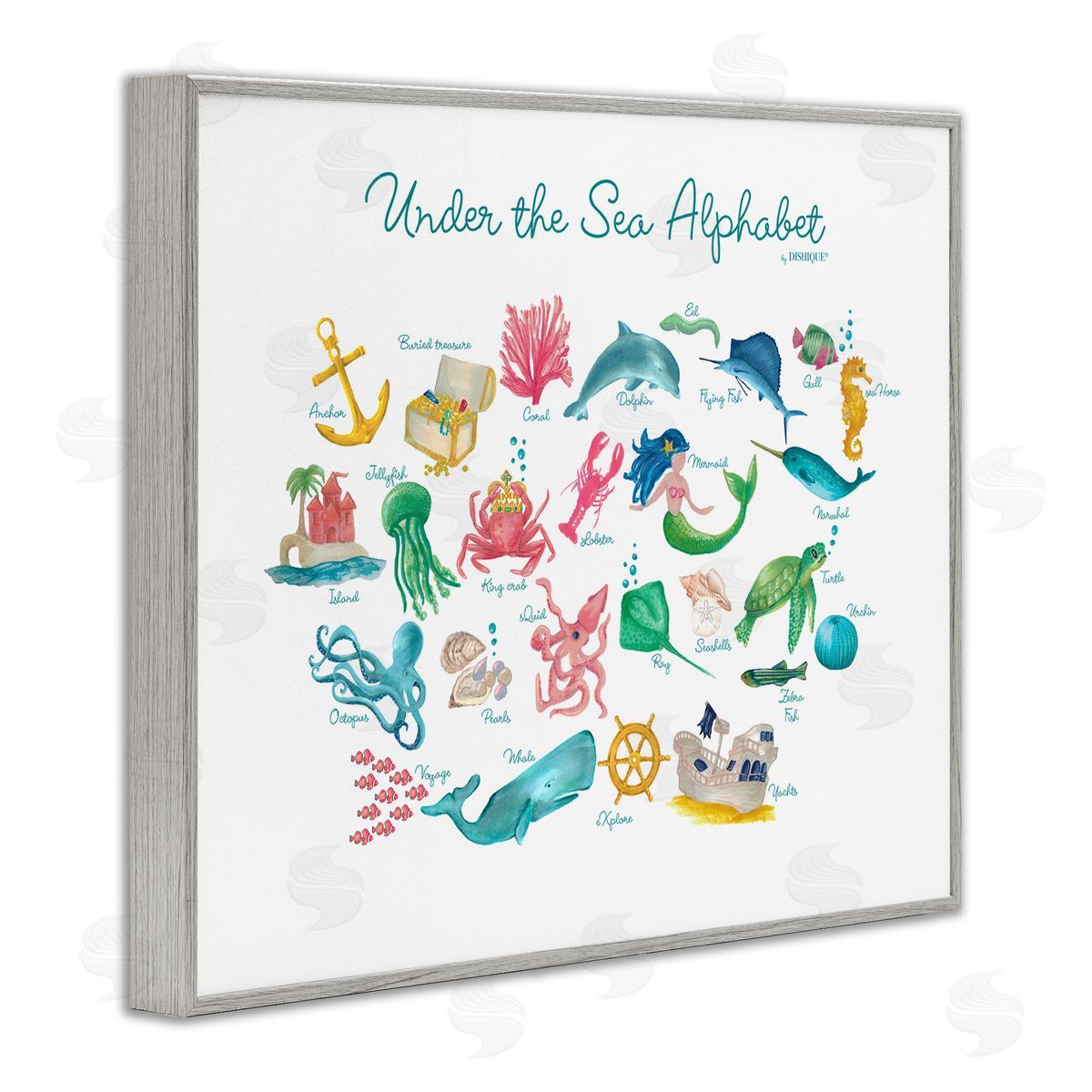 Dishique Under the Sea Educational Alphabet Sea Life Learning Gray Framed Giclee Wall Art Print