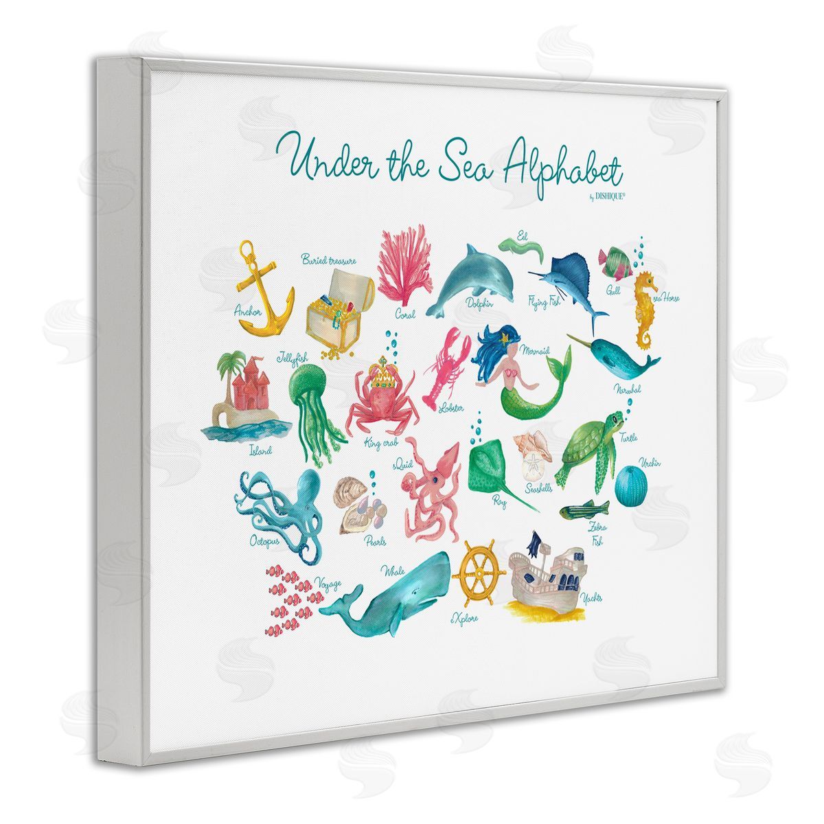 Dishique Under the Sea Educational Alphabet Sea Life Learning White Framed Giclee Wall Art Print