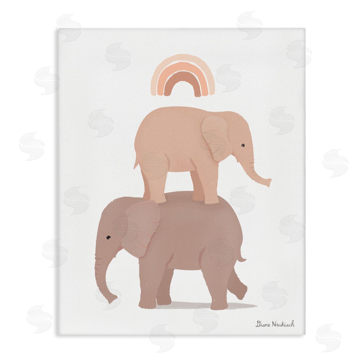 Diane Neukirch Two Elephants Standing Under Rainbow Neutral Tones Stretched Canvas Wall Art Print