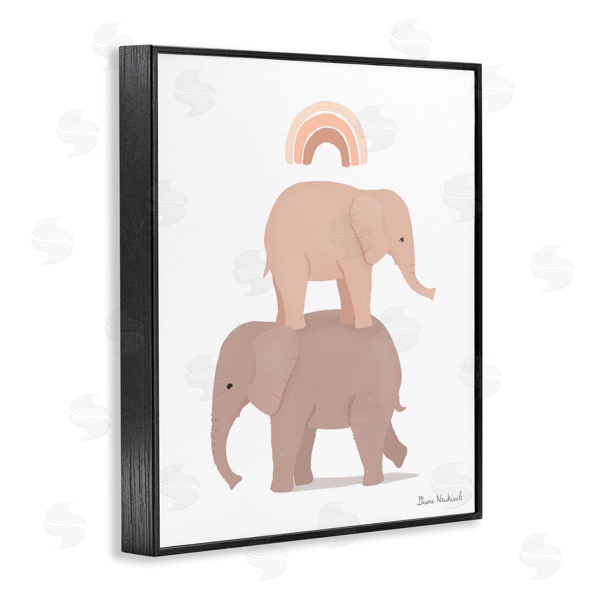 Diane Neukirch Two Elephants Standing Under Rainbow Neutral Tones Black Framed Giclee Wall Art Print