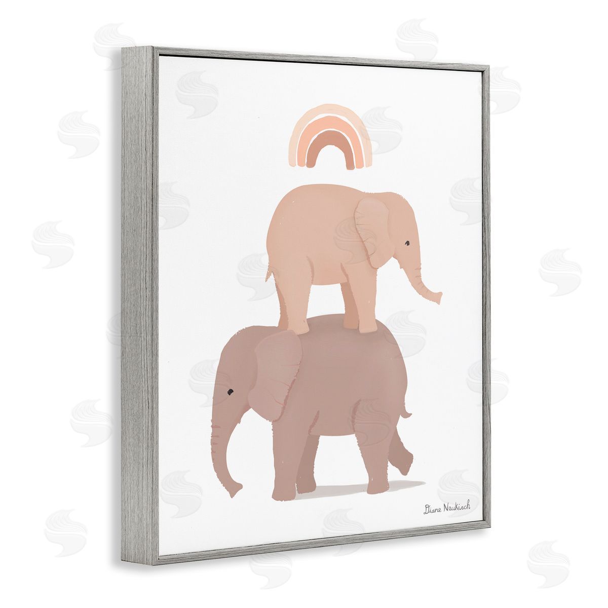 Diane Neukirch Two Elephants Standing Under Rainbow Neutral Tones Gray Framed Giclee Wall Art Print