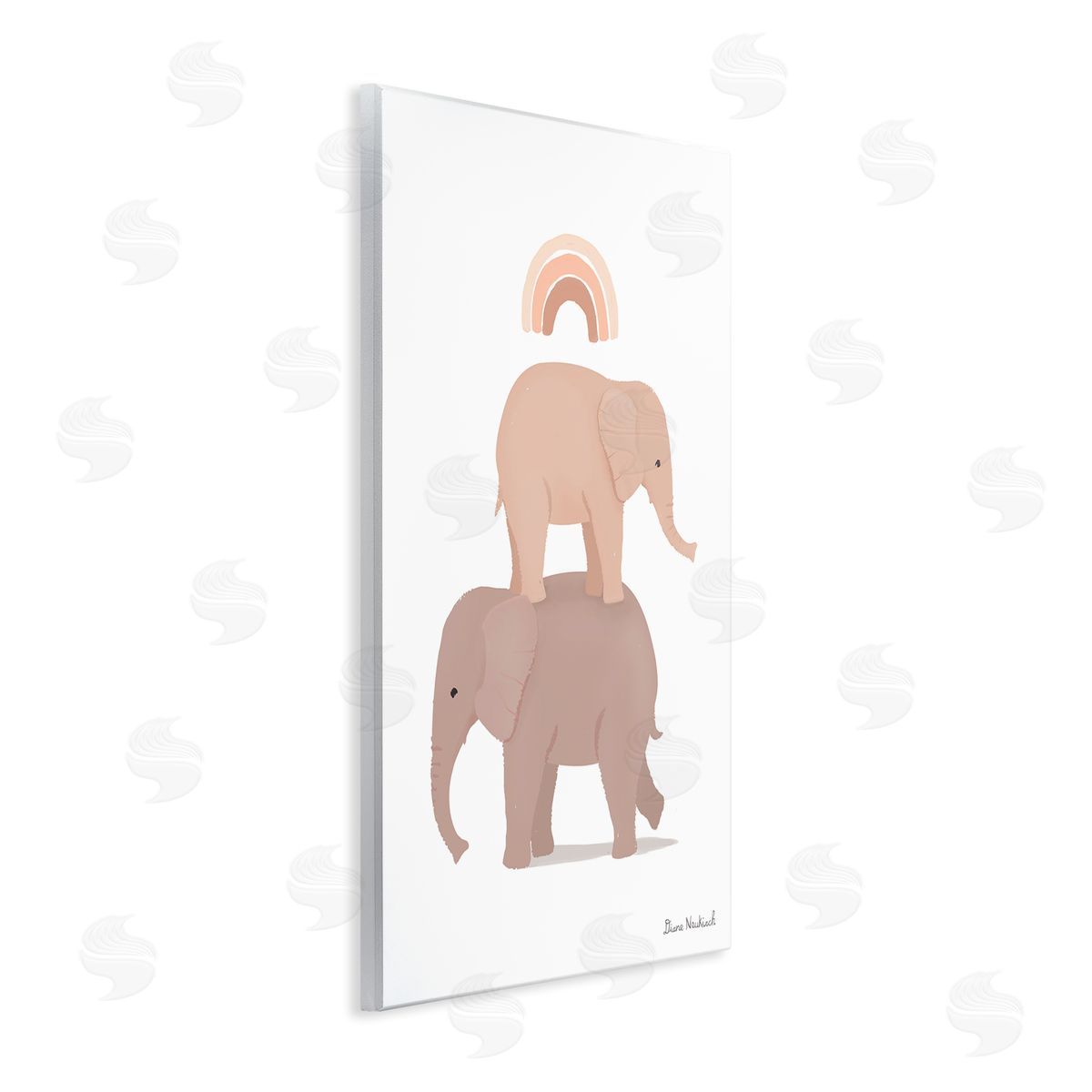 Diane Neukirch Two Elephants Standing Under Rainbow Neutral Tones Wall Plaque Art Print