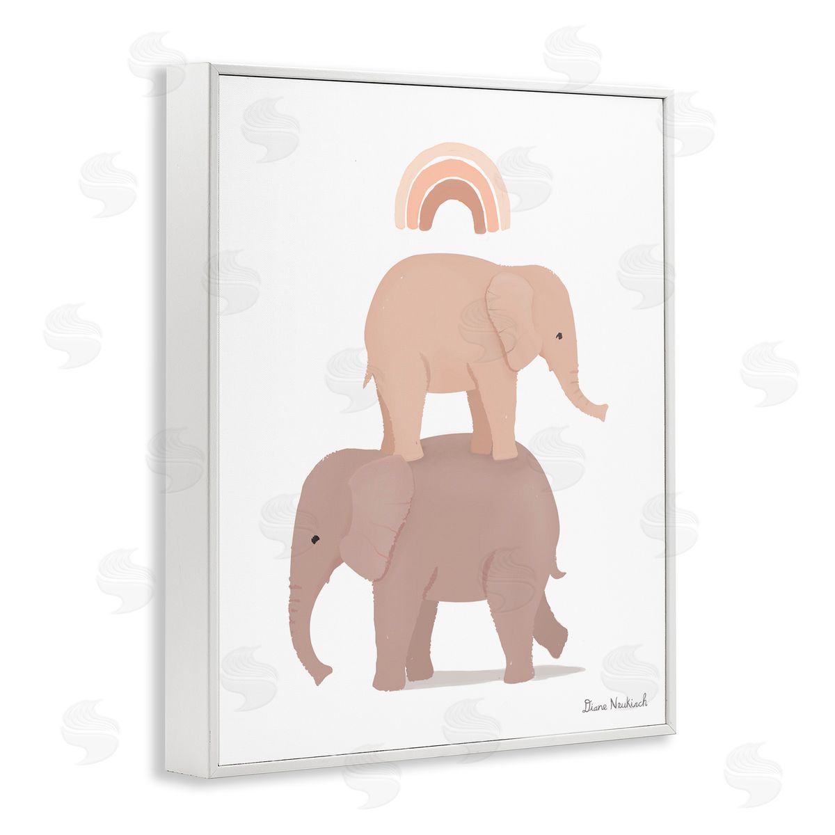 Diane Neukirch Two Elephants Standing Under Rainbow Neutral Tones White Framed Giclee Wall Art Print