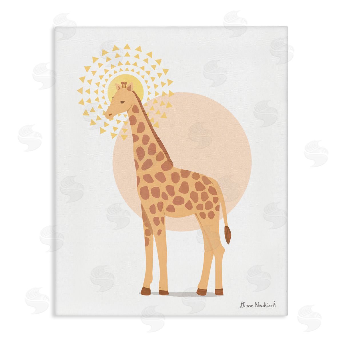 Diane Neukirch Graceful Giraffe Geometric Sun Pattern Animal Illustration Stretched Canvas Wall Art Print