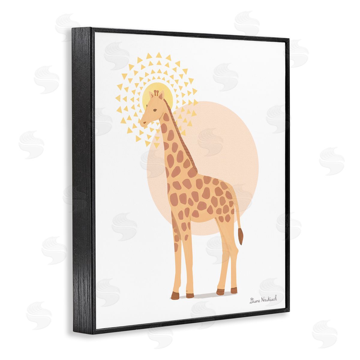 Diane Neukirch Graceful Giraffe Geometric Sun Pattern Animal Illustration Black Framed Giclee Wall Art Print