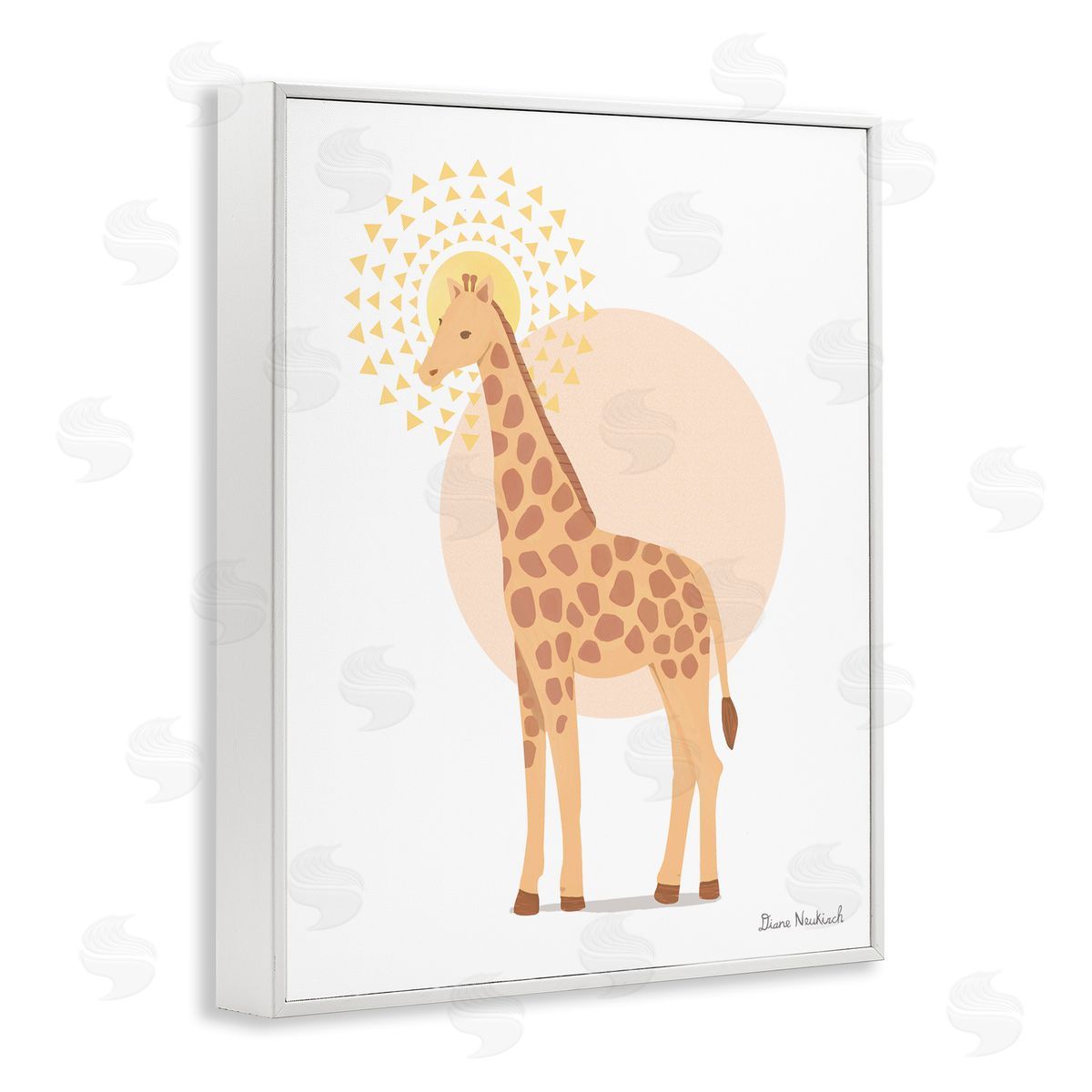 Diane Neukirch Graceful Giraffe Geometric Sun Pattern Animal Illustration White Framed Giclee Wall Art Print
