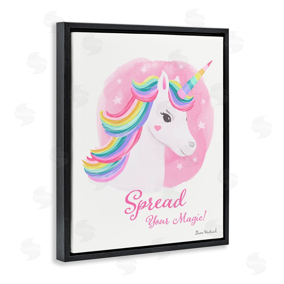 Diane Neukirch Spread Your Magic Fantasy Rainbow Unicorn Mane  Black Floating Frame Canvas Wall Art Print