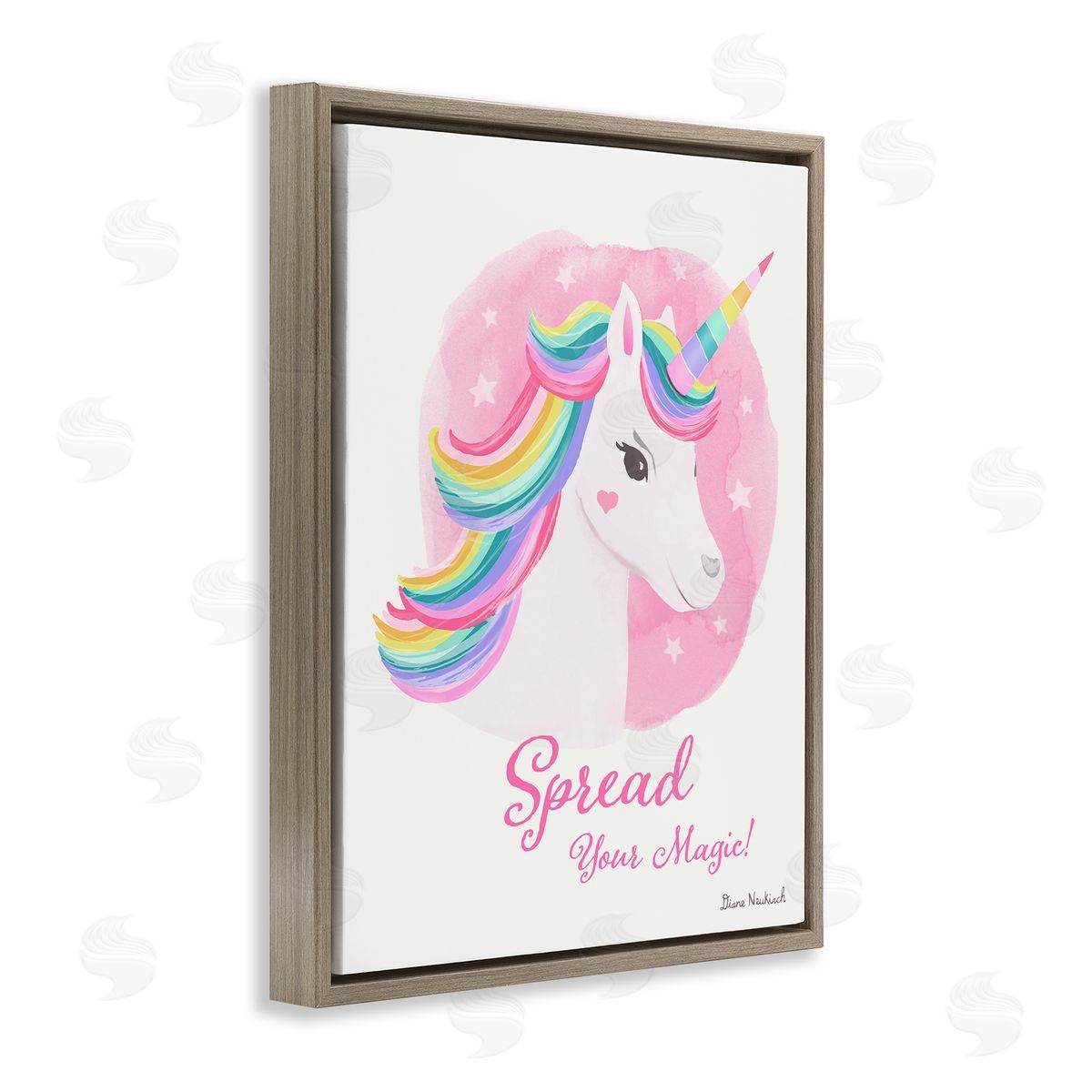 Diane Neukirch Spread Your Magic Fantasy Rainbow Unicorn Mane  Brown Floating Frame Canvas Wall Art Print