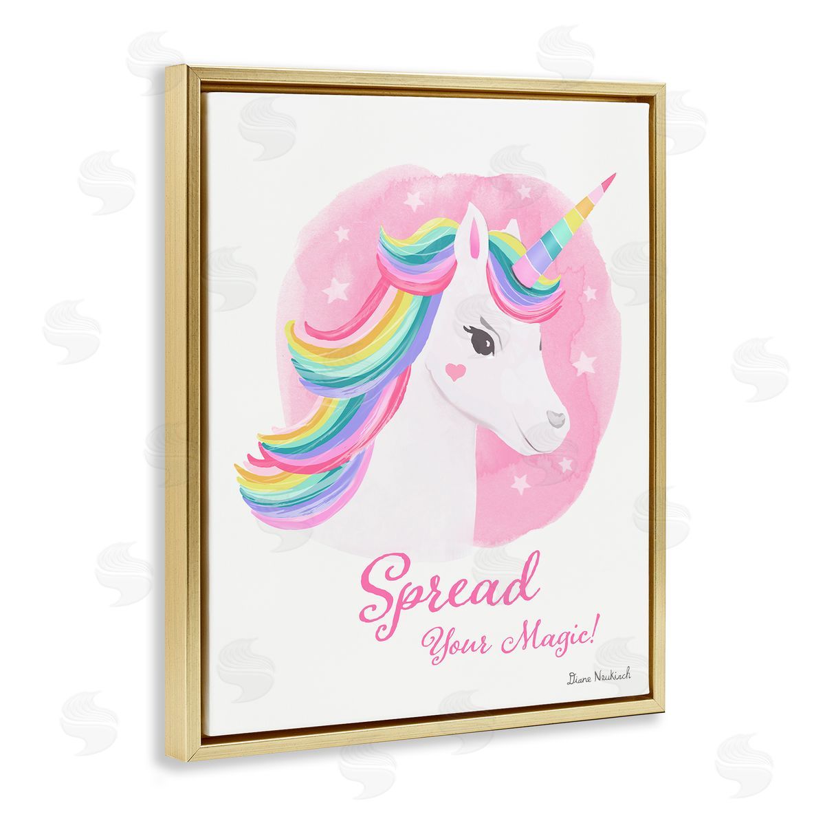 Diane Neukirch Spread Your Magic Fantasy Rainbow Unicorn Mane  Gold Floating Frame Canvas Wall Art Print