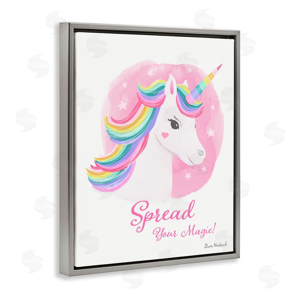 Diane Neukirch Spread Your Magic Fantasy Rainbow Unicorn Mane  Gray Floating Frame Canvas Wall Art Print