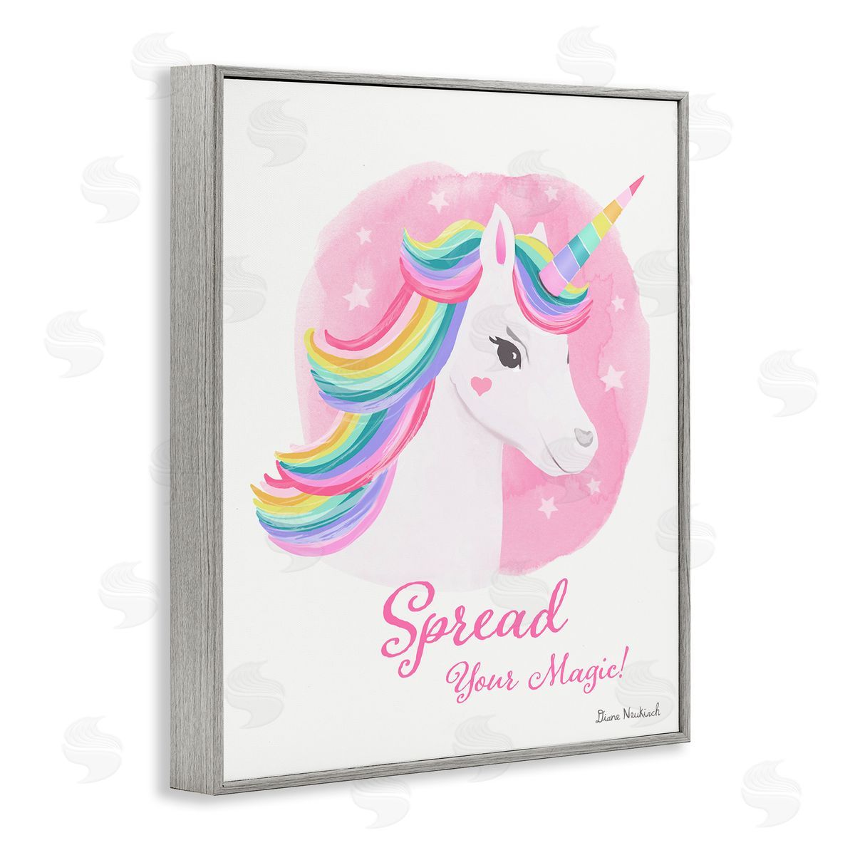 Diane Neukirch Spread Your Magic Fantasy Rainbow Unicorn Mane  Gray Framed Giclee Wall Art Print