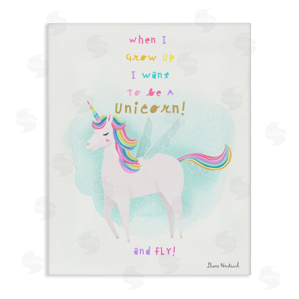Diane Neukirch Inspiring Unicorn Quote Mythical Fantasy Rainbow Stretched Canvas Wall Art Print