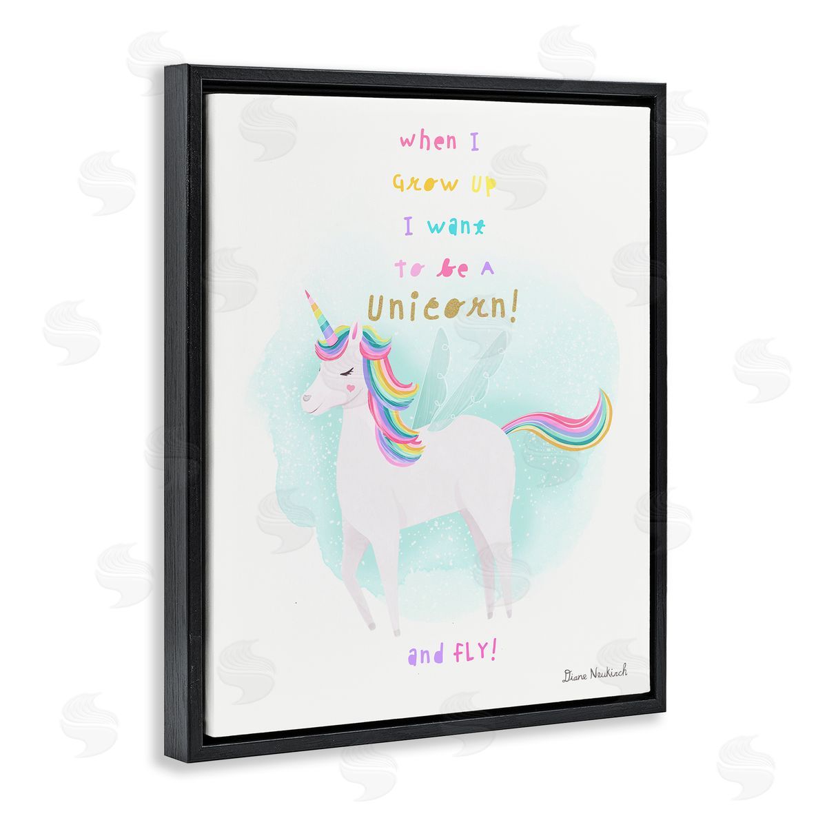Diane Neukirch Inspiring Unicorn Quote Mythical Fantasy Rainbow Black Floating Frame Canvas Wall Art Print