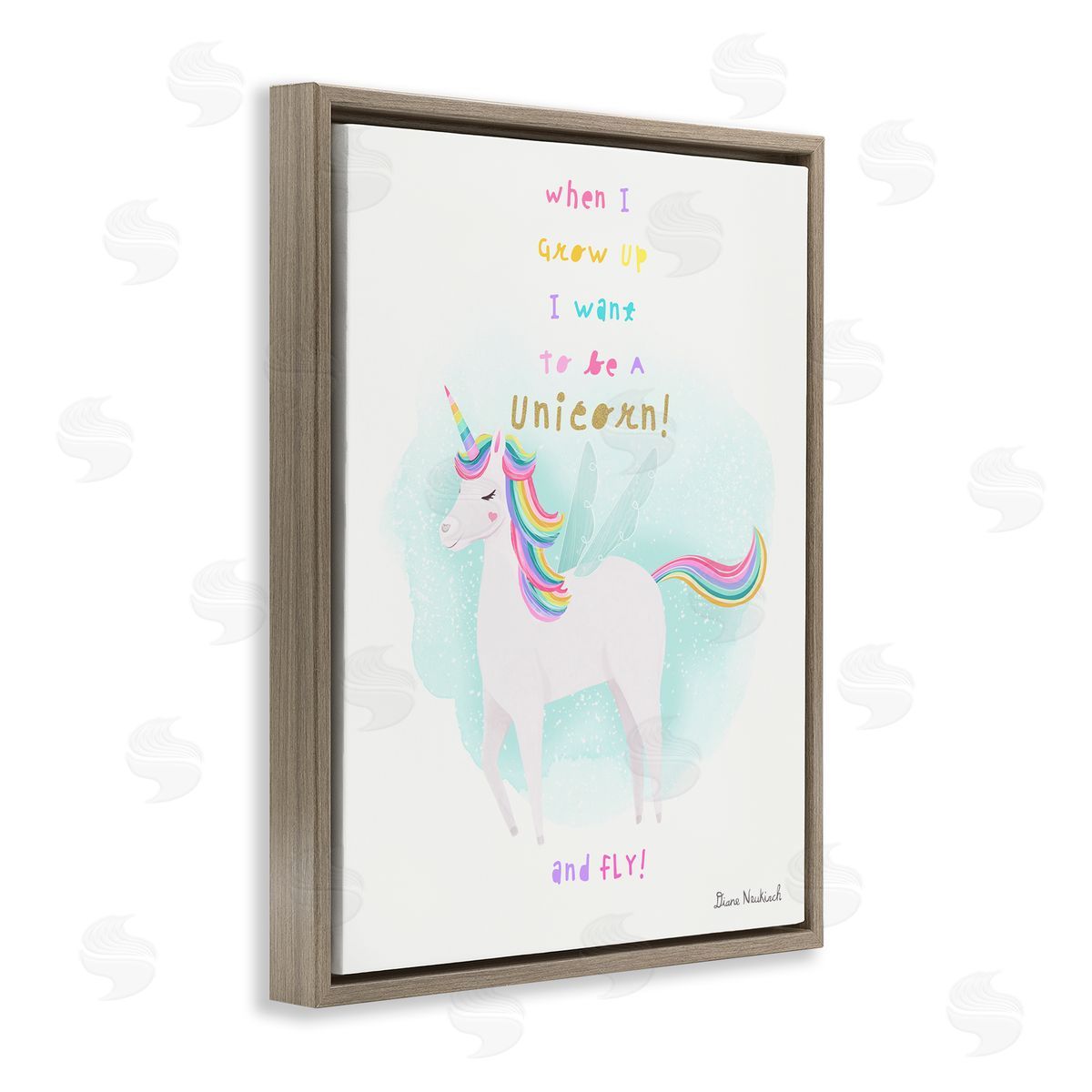 Diane Neukirch Inspiring Unicorn Quote Mythical Fantasy Rainbow Brown Floating Frame Canvas Wall Art Print