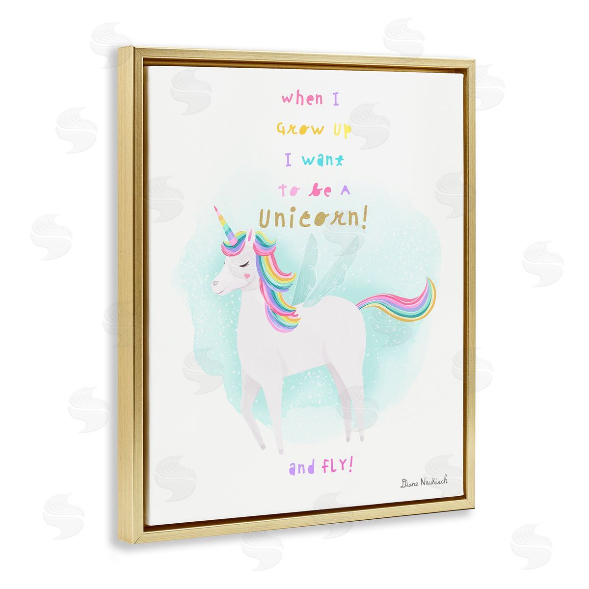 Diane Neukirch Inspiring Unicorn Quote Mythical Fantasy Rainbow Gold Floating Frame Canvas Wall Art Print
