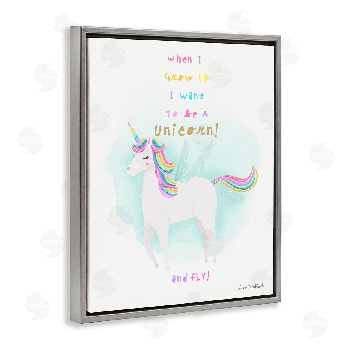 Diane Neukirch Inspiring Unicorn Quote Mythical Fantasy Rainbow Gray Floating Frame Canvas Wall Art Print
