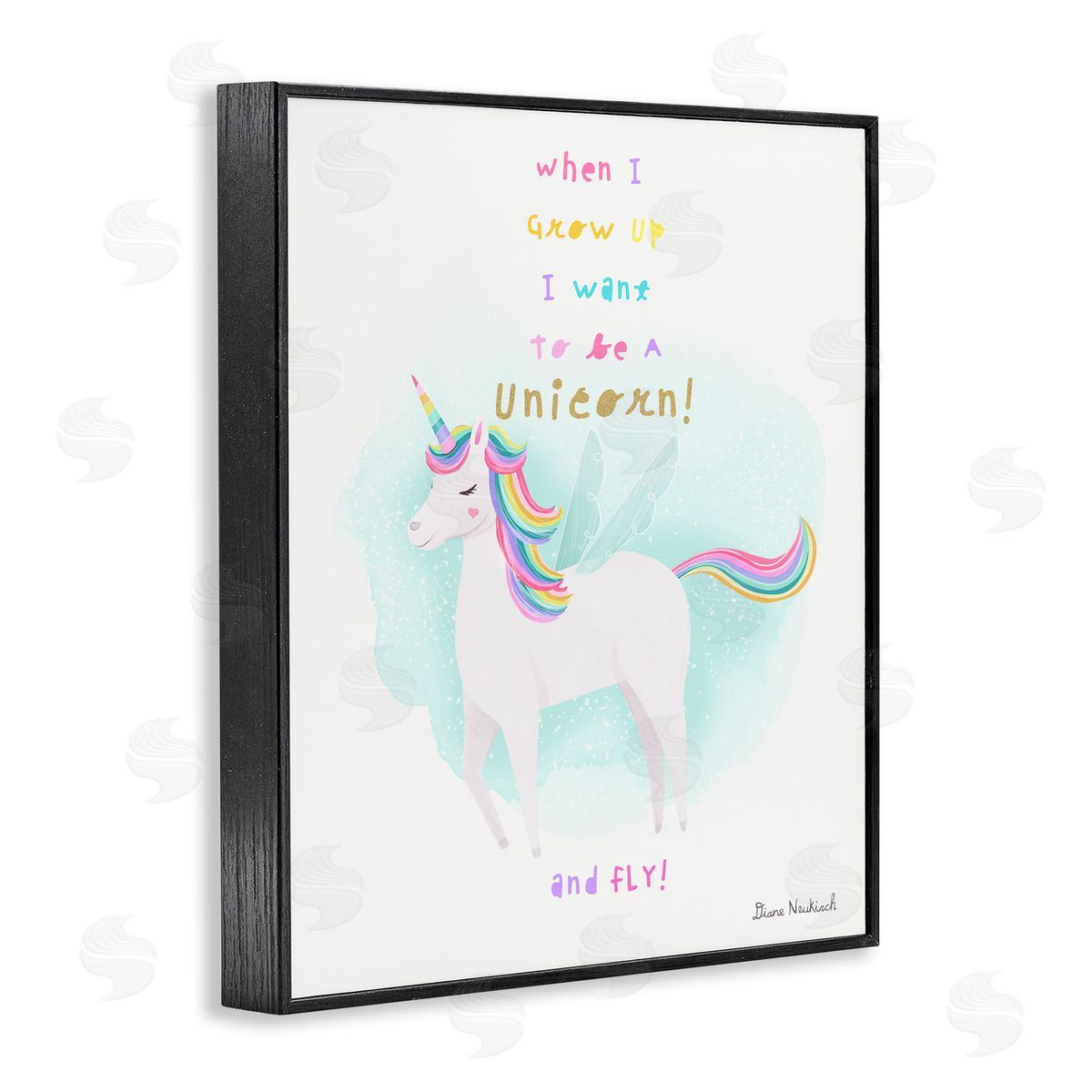 Diane Neukirch Inspiring Unicorn Quote Mythical Fantasy Rainbow Black Framed Giclee Wall Art Print
