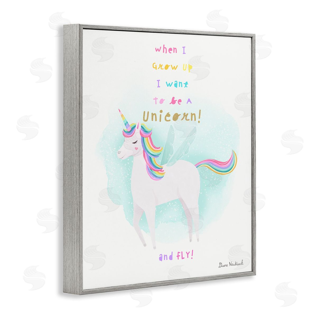 Diane Neukirch Inspiring Unicorn Quote Mythical Fantasy Rainbow Gray Framed Giclee Wall Art Print